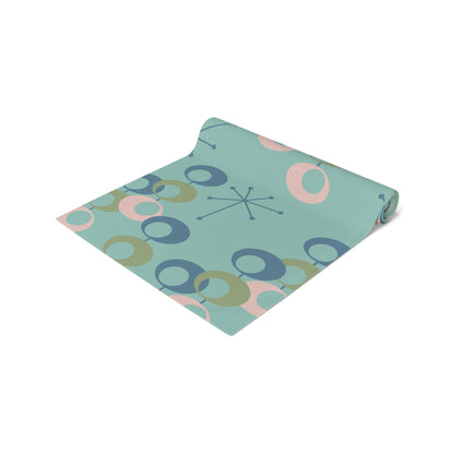 Kate McEnroe New York Mid Century Modern Table Runner, Retro Orbs Atomic Dining DecorTable Runners16589469380622880573