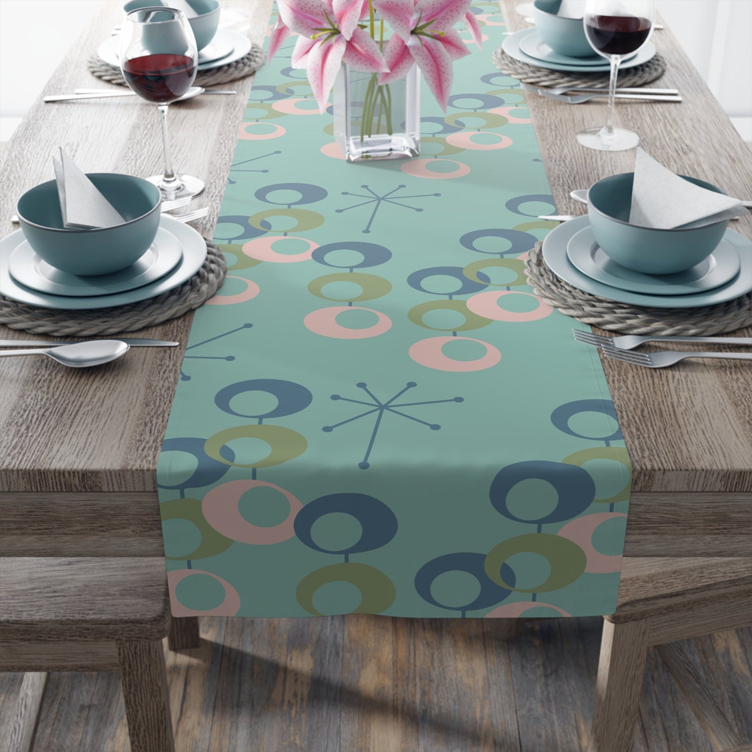 Kate McEnroe New York Mid Century Modern Table Runner, Retro Orbs Atomic Dining DecorTable Runners16589469380622880573
