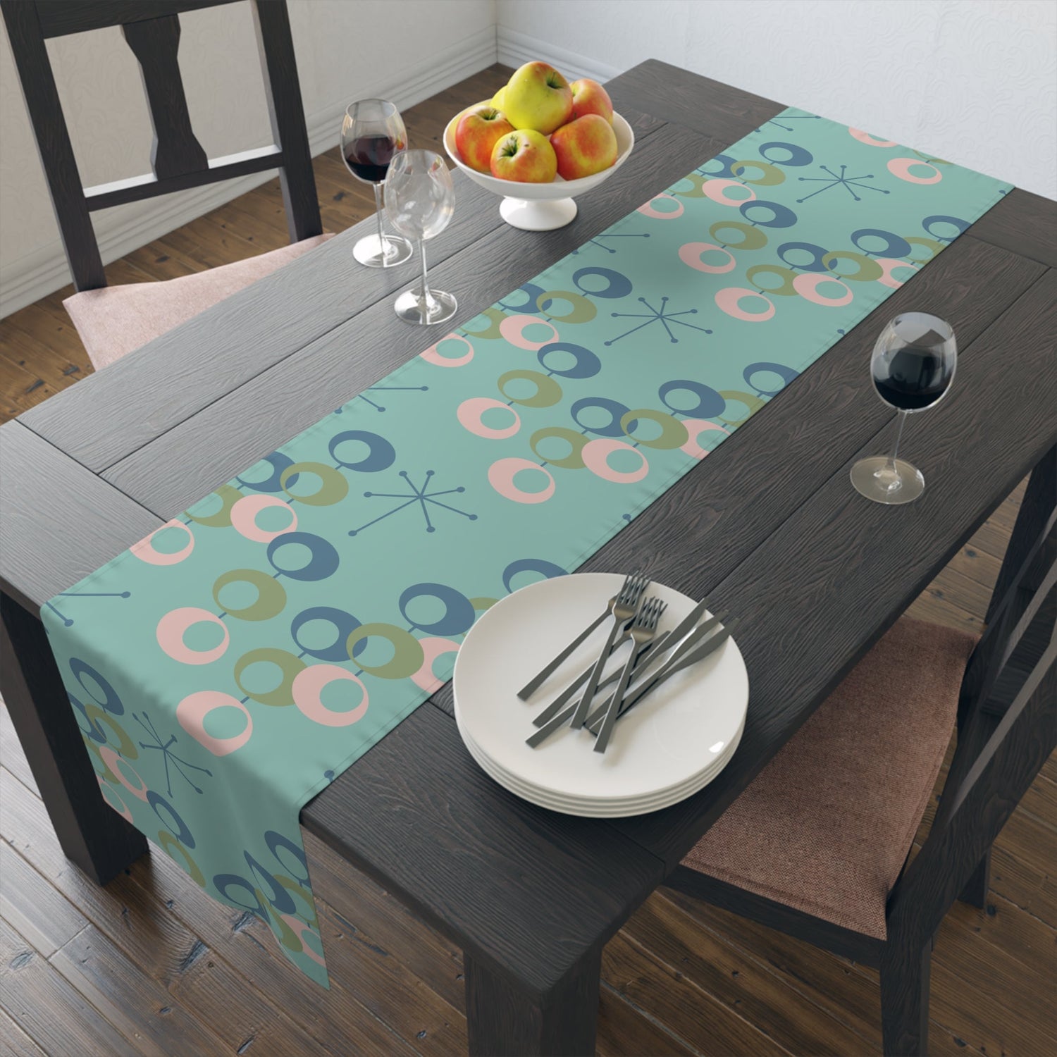 Kate McEnroe New York Mid Century Modern Table Runner, Retro Orbs Atomic Dining DecorTable Runners79813555029819977755