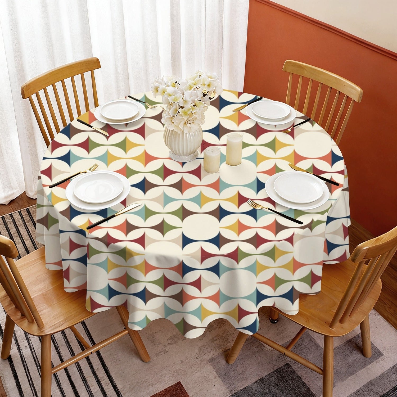 Kate McEnroe New York Mid Century Modern Tablecloth Scandinavian Danish Retro Geometric LinenTableclothsD3274682