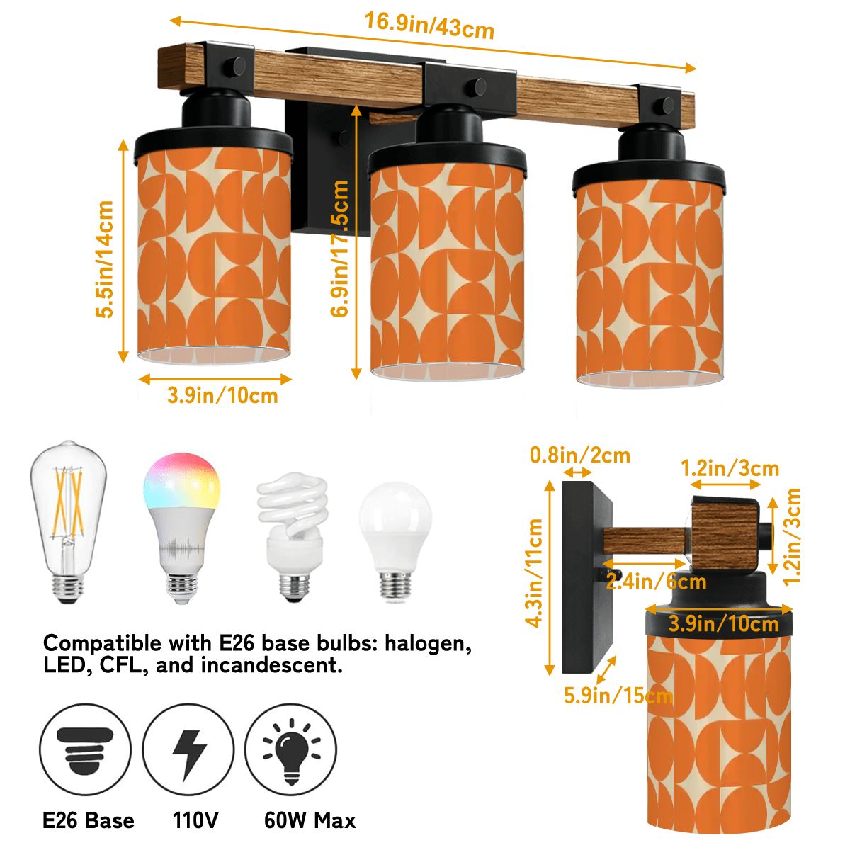 Kate McEnroe New York Mid Century Modern Tangerine Geometric Bathroom Vanity LightVanity Light FixturesNQE6V3ploZ