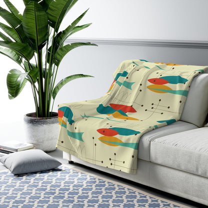 Kate McEnroe New York Mid Century Modern Throw, Atomic Design Cozy Sherpa Fleece Blanket, Retro Living Decor, Colorful Sofa Accent Blankets 50" × 60" 23257126767488953670