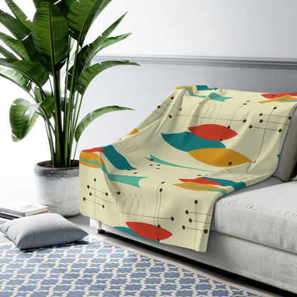 Kate McEnroe New York Mid Century Modern Throw, Atomic Design Cozy Sherpa Fleece Blanket, Retro Living Decor, Colorful Sofa Accent Blankets 60&quot; × 80&quot; 23101653155192272563