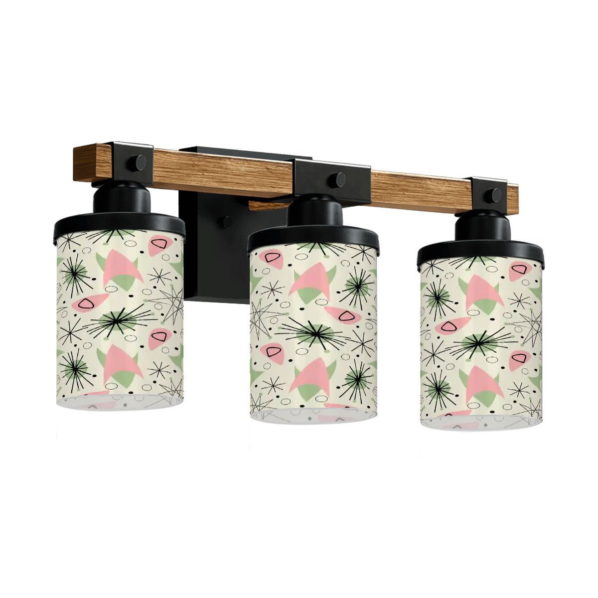 Kate McEnroe New York Mid Century Modern Triple Vanity Light Fixture, 1950s Sputnik Starburst Cylinder ShadesVanity Light FixtureszteQHUsMG4