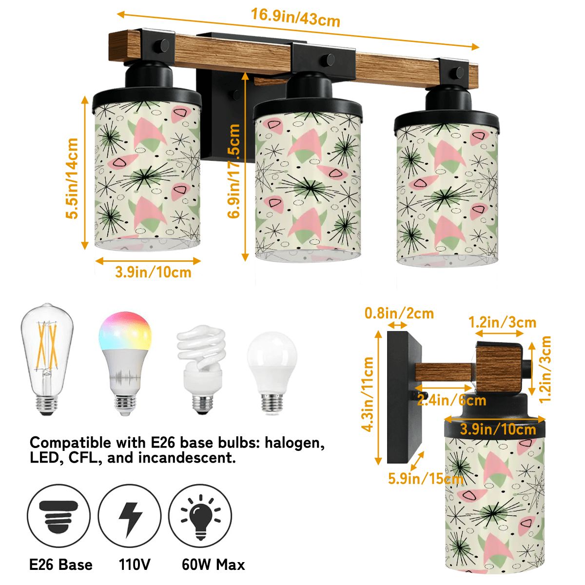 Kate McEnroe New York Mid Century Modern Triple Vanity Light Fixture, 1950s Sputnik Starburst Cylinder ShadesVanity Light FixtureszteQHUsMG4