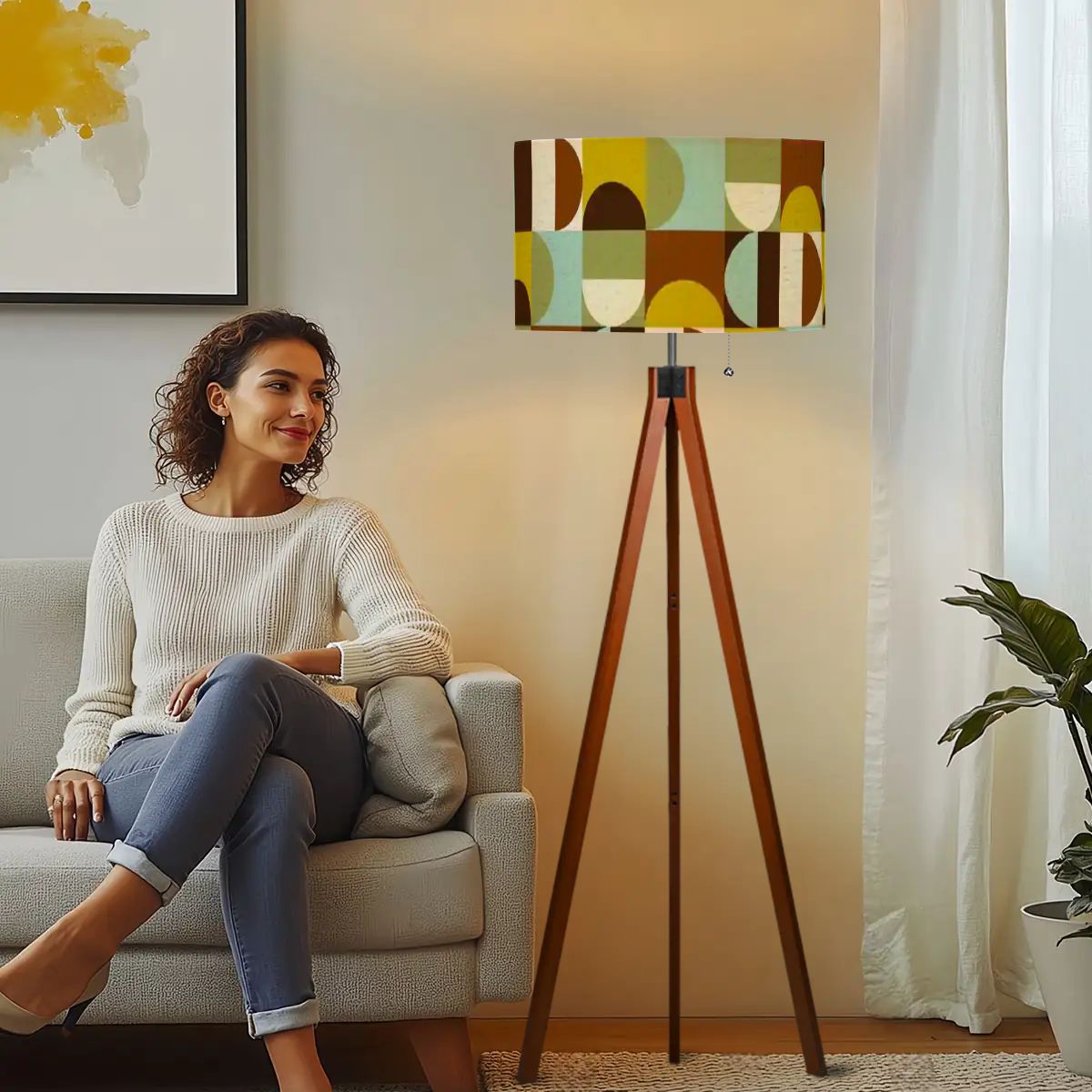 Kate McEnroe New York Mid Century Modern Tripod Floor Lamp, Geometric Orb Shade, Scandinavian DecorTripod Floor Lamps3hkSONpTJT