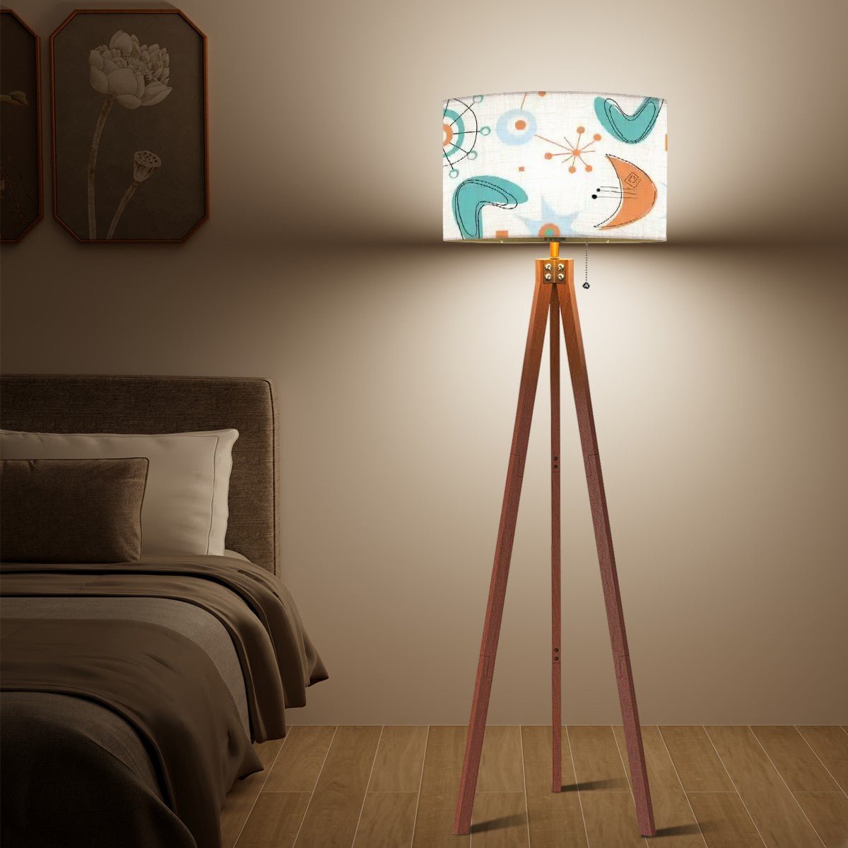 Kate McEnroe New York Mid Century Modern Tripod Floor Lamp, Retro 50s Atomic Style, MCM Boomerang Starburst Shade, Vintage Accent LightingFloor LampswqQrRzSpm4