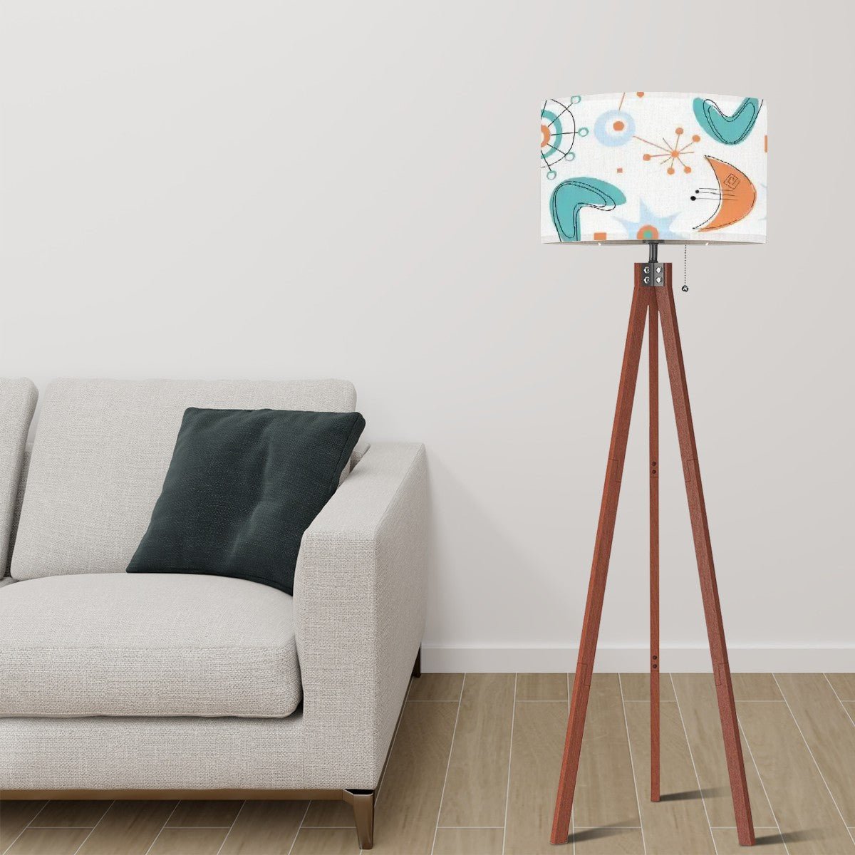 Kate McEnroe New York Mid Century Modern Tripod Floor Lamp, Retro 50s Atomic Style, MCM Boomerang Starburst Shade, Vintage Accent LightingFloor LampswqQrRzSpm4