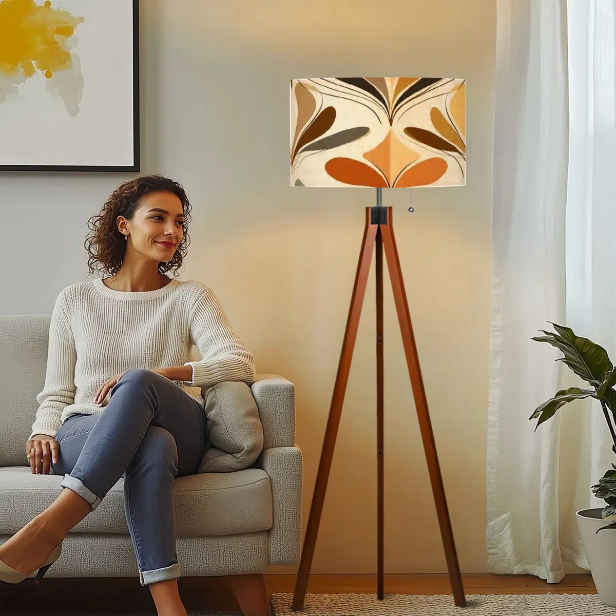 Kate McEnroe New York Mid Century Modern Tripod Floor Lamp, Retro 70s Danish Floral Accent LightingTripod Floor LampsBd7wDZiuE4