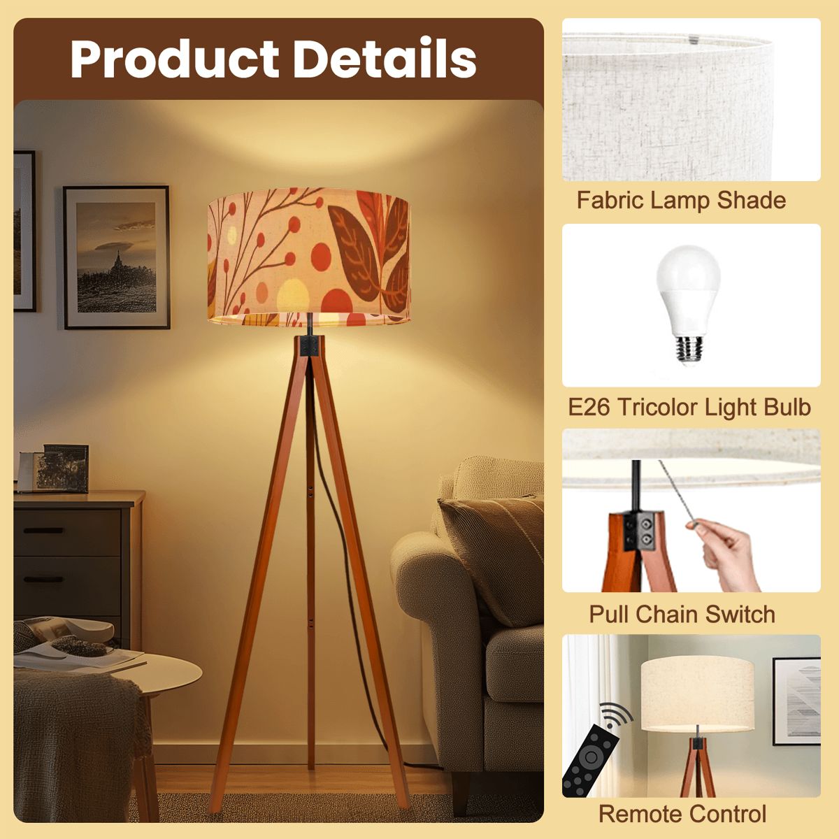 Kate McEnroe New York Mid Century Modern Tripod Floor Lamp, Retro Fall Leaf Accent LightTripod Floor Lamps5J4bFsAqSo