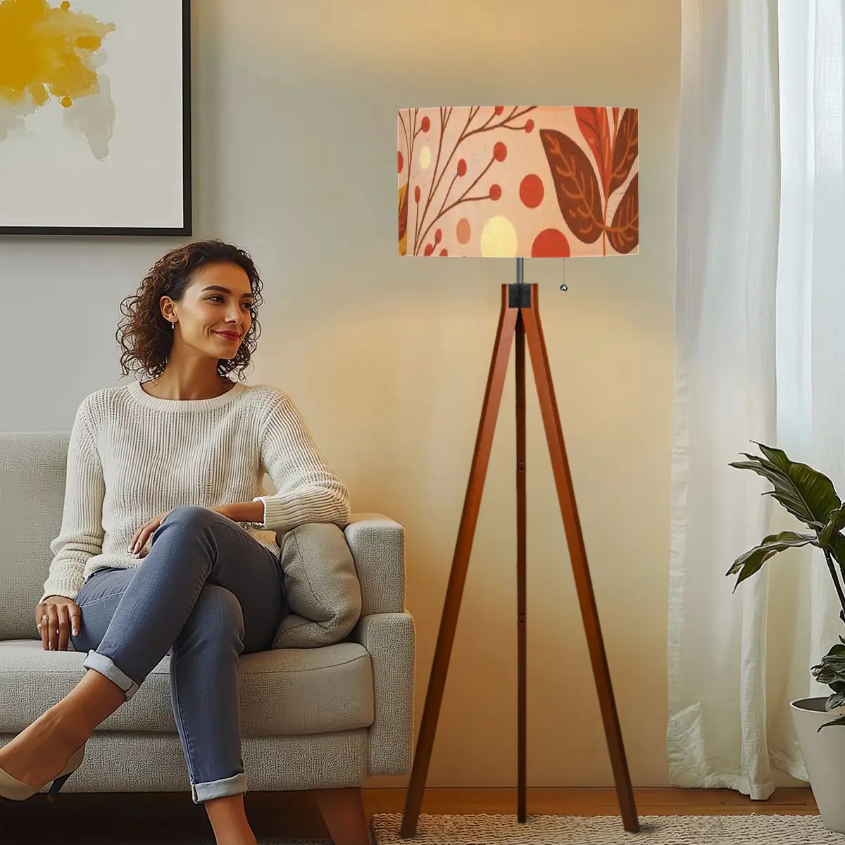 Kate McEnroe New York Mid Century Modern Tripod Floor Lamp, Retro Fall Leaf Accent LightTripod Floor Lamps5J4bFsAqSo