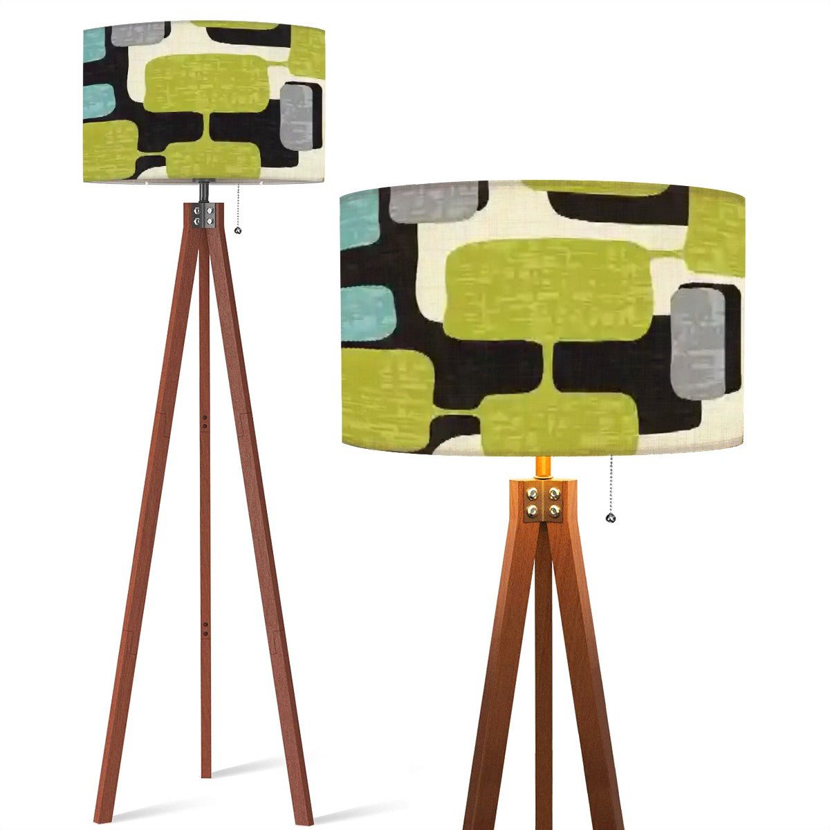 Kate McEnroe New York Mid Century Modern Tripod Floor Lamp, Retro Geometric Drum Shade, MCM Abstract Accent LightingFloor LampsFgmV9IfAnk