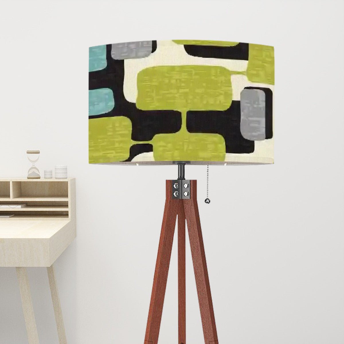 Kate McEnroe New York Mid Century Modern Tripod Floor Lamp, Retro Geometric Drum Shade, MCM Abstract Accent LightingFloor LampsFgmV9IfAnk