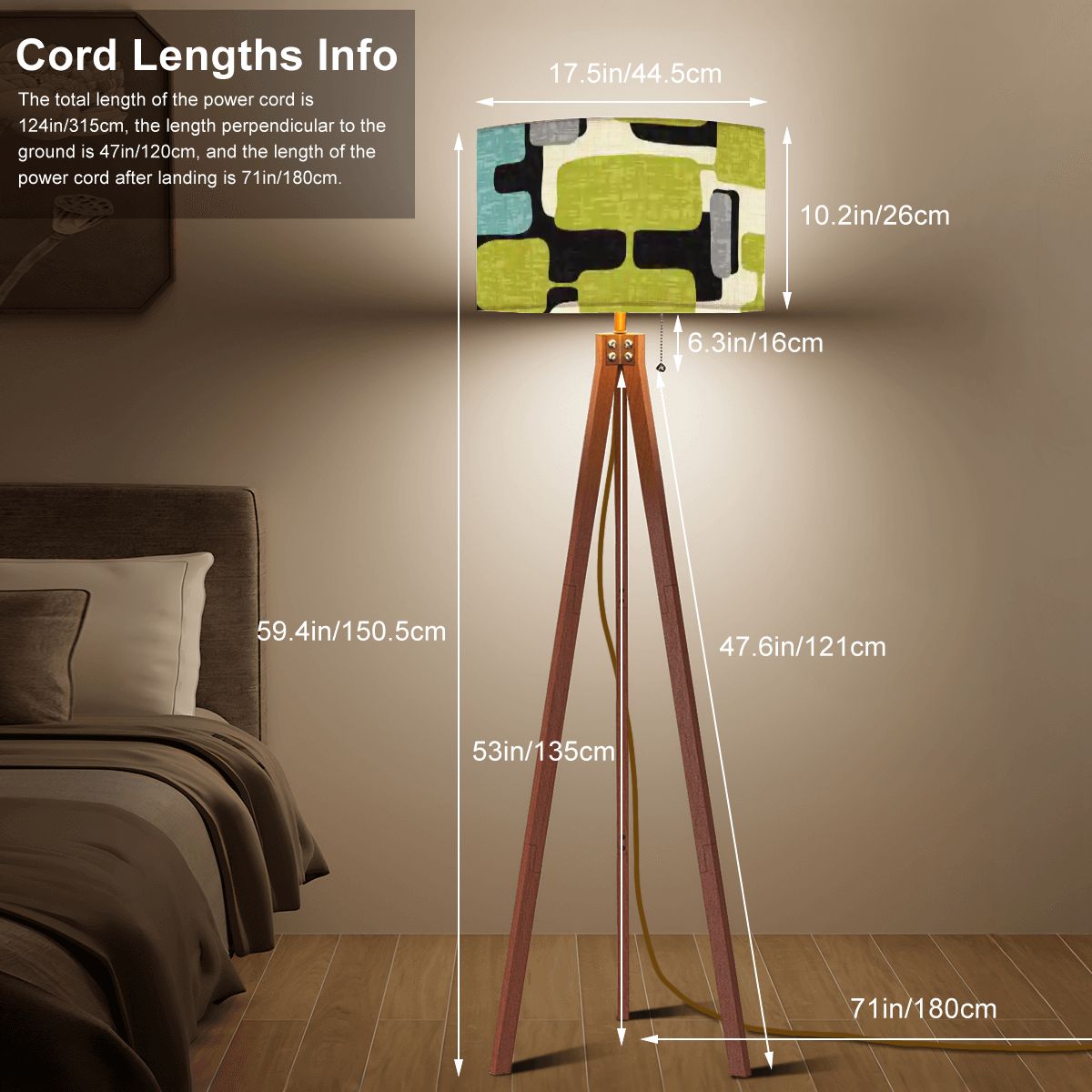 Kate McEnroe New York Mid Century Modern Tripod Floor Lamp, Retro Geometric Drum Shade, MCM Abstract Accent LightingTripod Floor LampsFgmV9IfAnk