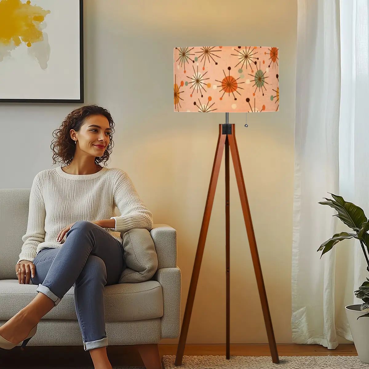 Kate McEnroe New York Mid Century Modern Tripod Floor Lamp, Retro Pink Starburst LightingTripod Floor LampsPRVxEexSgk