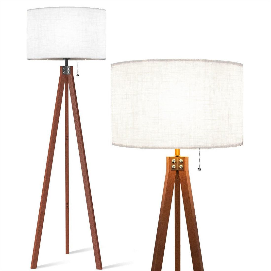 Kate McEnroe New York Mid Century Modern Tripod Floor Lamp, Retro Wood Base, Minimalist Linen Drum Shade LightingFloor LampsQx1CFLtEs6