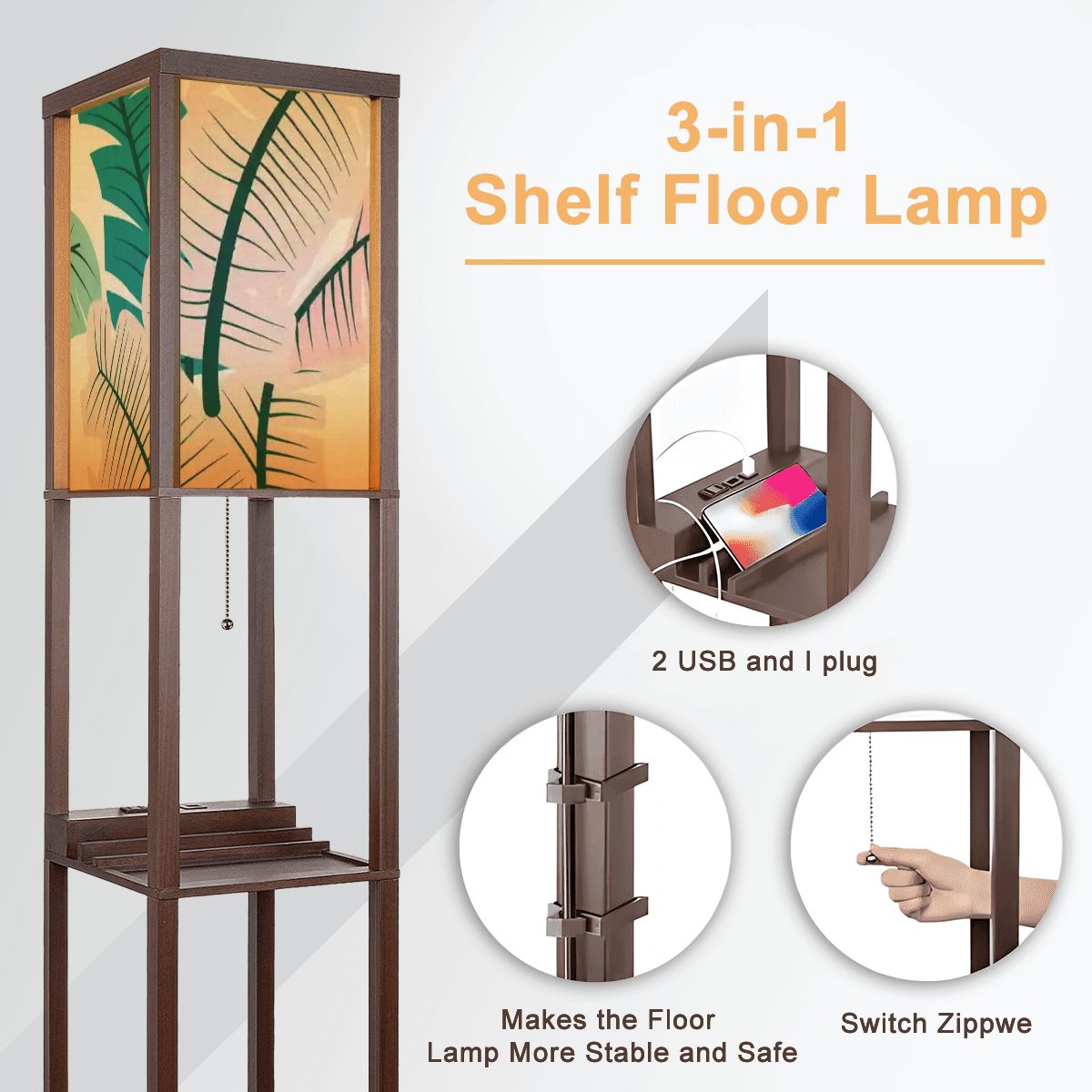 Kate McEnroe New York Mid Century Modern Tropical Palm Tower Lamp, Retro Bookshelf Storage LightLamp with ShelvesJY2x0YjdHu