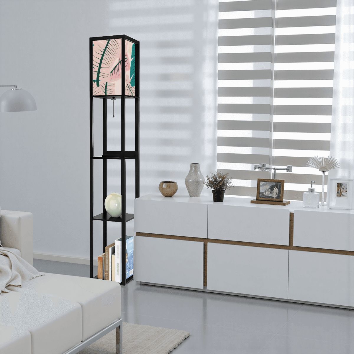 Kate McEnroe New York Mid Century Modern Tropical Palm Tower Lamp, Retro Bookshelf Storage LightLamp with ShelvesJY2x0YjdHu