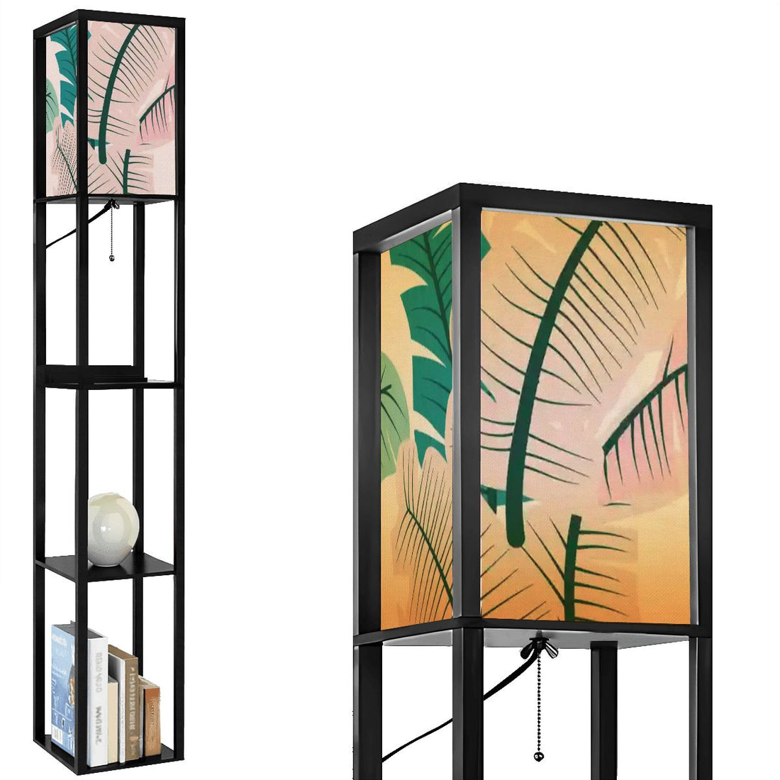 Kate McEnroe New York Mid Century Modern Tropical Palm Tower Lamp, Retro Bookshelf Storage LightLamp with ShelvesJY2x0YjdHu
