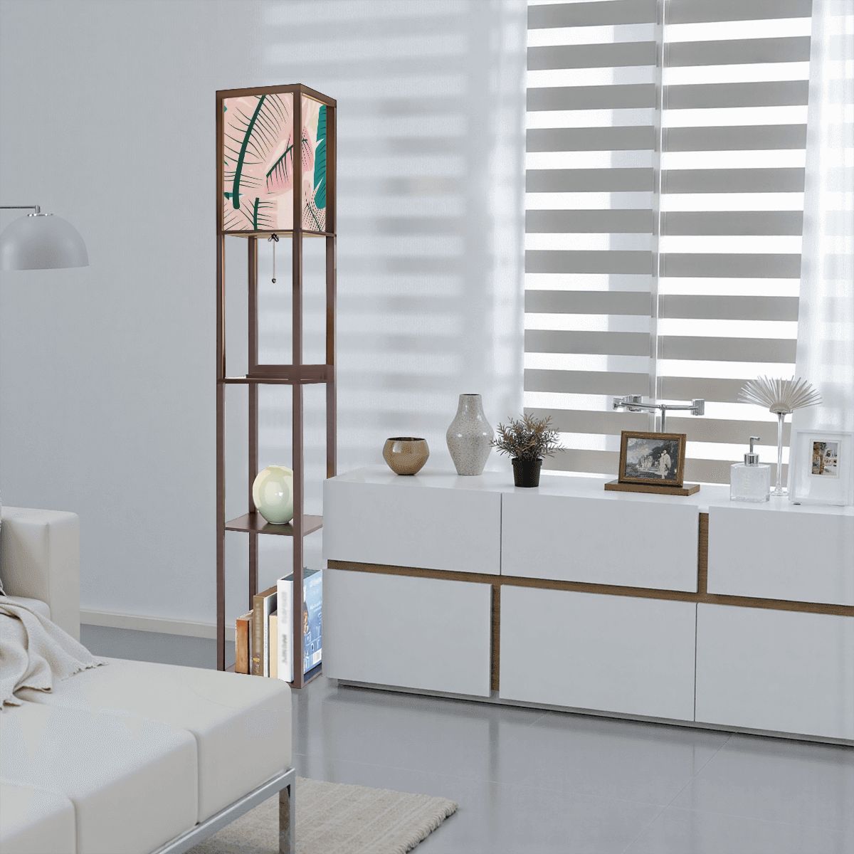 Kate McEnroe New York Mid Century Modern Tropical Palm Tower Lamp, Retro Bookshelf Storage LightLamp with ShelvesJY2x0YjdHu