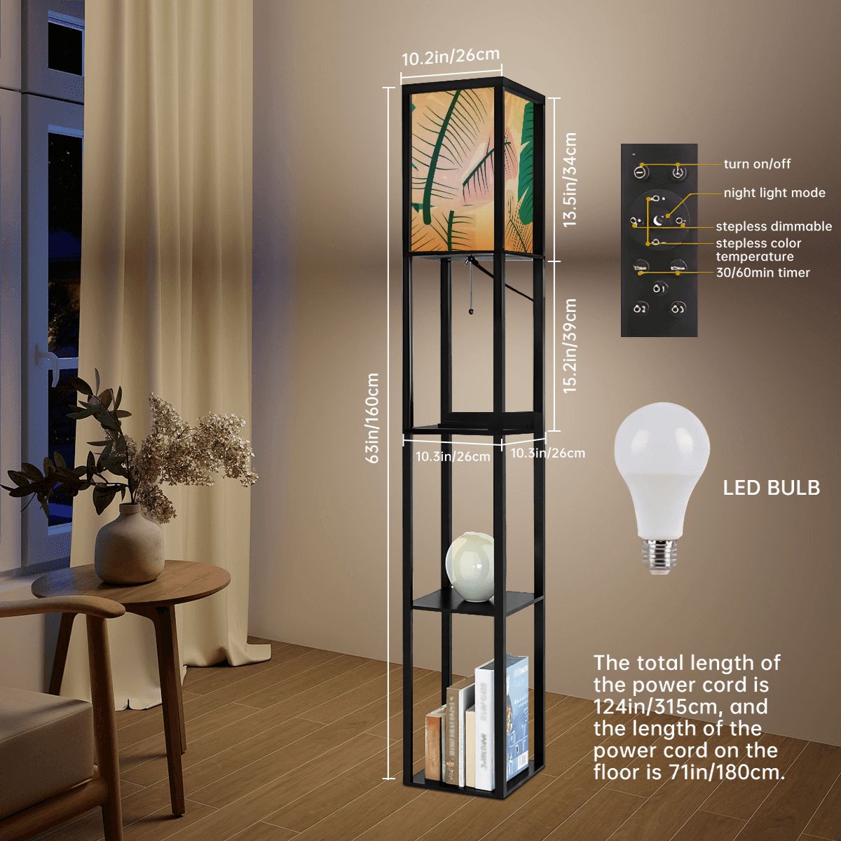 Kate McEnroe New York Mid Century Modern Tropical Palm Tower Lamp, Retro Bookshelf Storage LightLamp with ShelvesJY2x0YjdHu