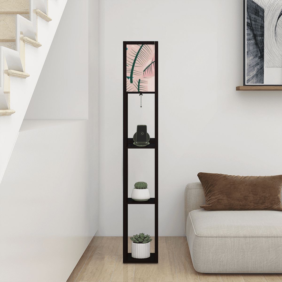 Kate McEnroe New York Mid Century Modern Tropical Palm Tower Lamp, Retro Bookshelf Storage LightLamp with ShelvesJY2x0YjdHu