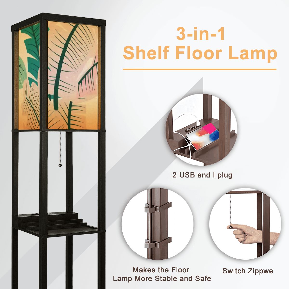 Kate McEnroe New York Mid Century Modern Tropical Palm Tower Lamp, Retro Bookshelf Storage LightLamp with ShelvesJY2x0YjdHu