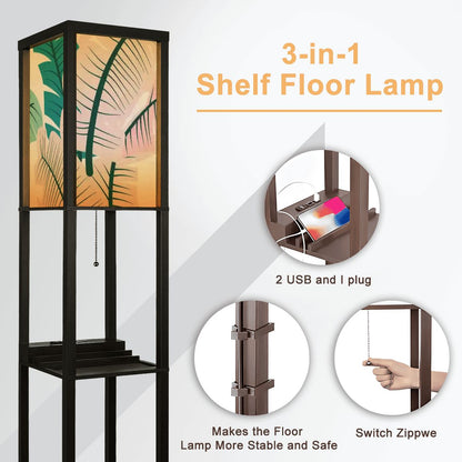 Kate McEnroe New York Mid Century Modern Tropical Palm Tower Lamp, Retro Bookshelf Storage LightLamp with ShelvesJY2x0YjdHu