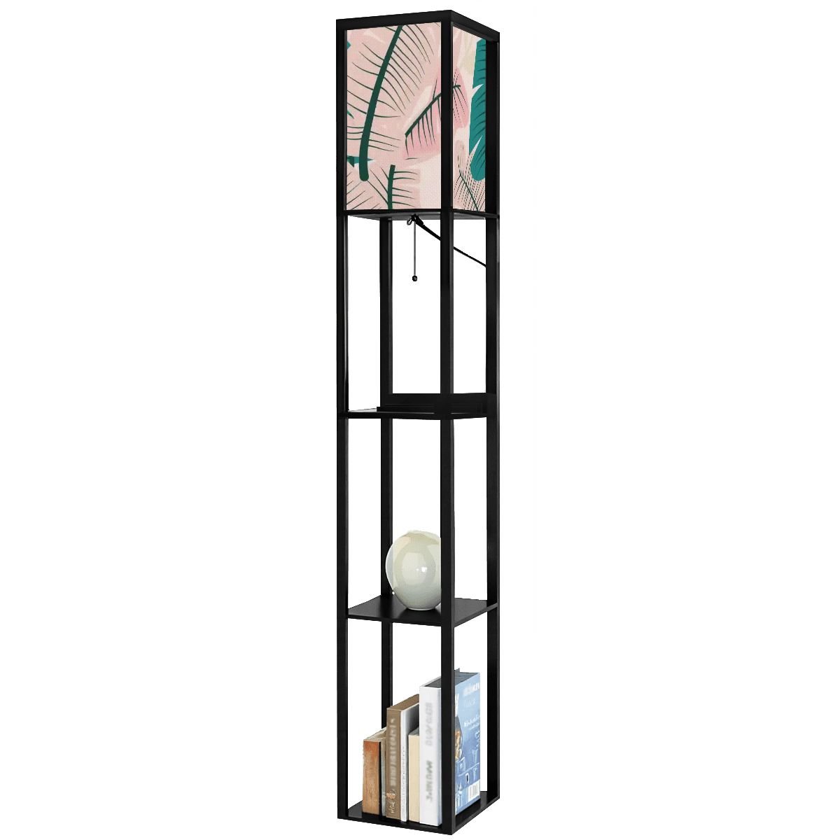 Kate McEnroe New York Mid Century Modern Tropical Palm Tower Lamp, Retro Bookshelf Storage LightLamp with ShelvesJY2x0YjdHu