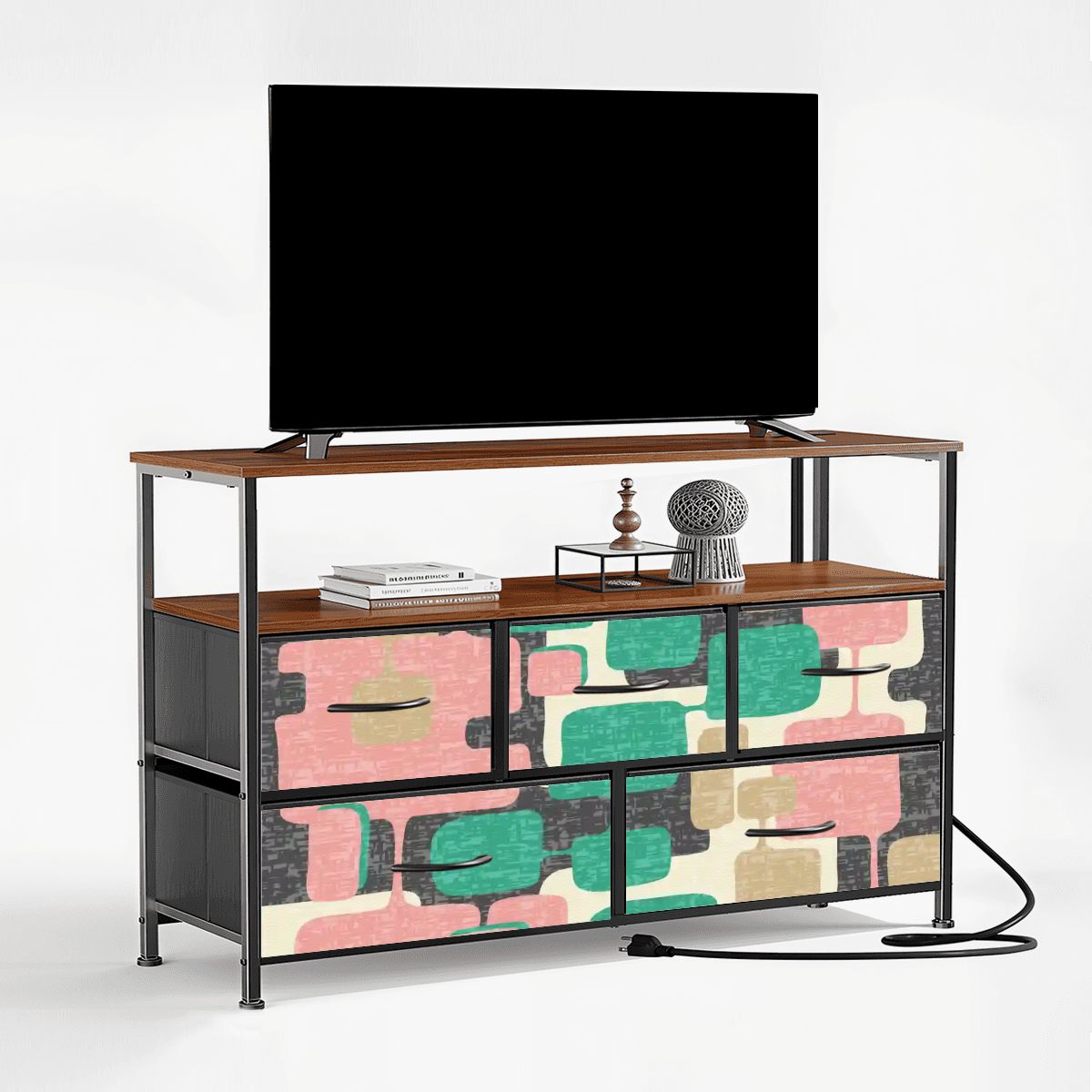 Kate McEnroe New York Mid Century Modern TV Stand, Retro Geometric 5 Drawer ConsoleTV StandsiWMkpROmtB