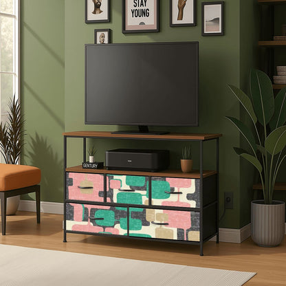 Kate McEnroe New York Mid Century Modern TV Stand, Retro Geometric 5 Drawer ConsoleTV StandsiWMkpROmtB