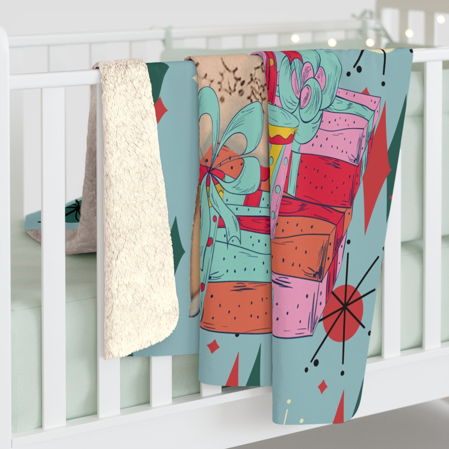 Kate McEnroe New York Mid Century Modern Vintage Sherpa Blanket, Retro Aqua Fleece ThrowBlankets31998601533718633552