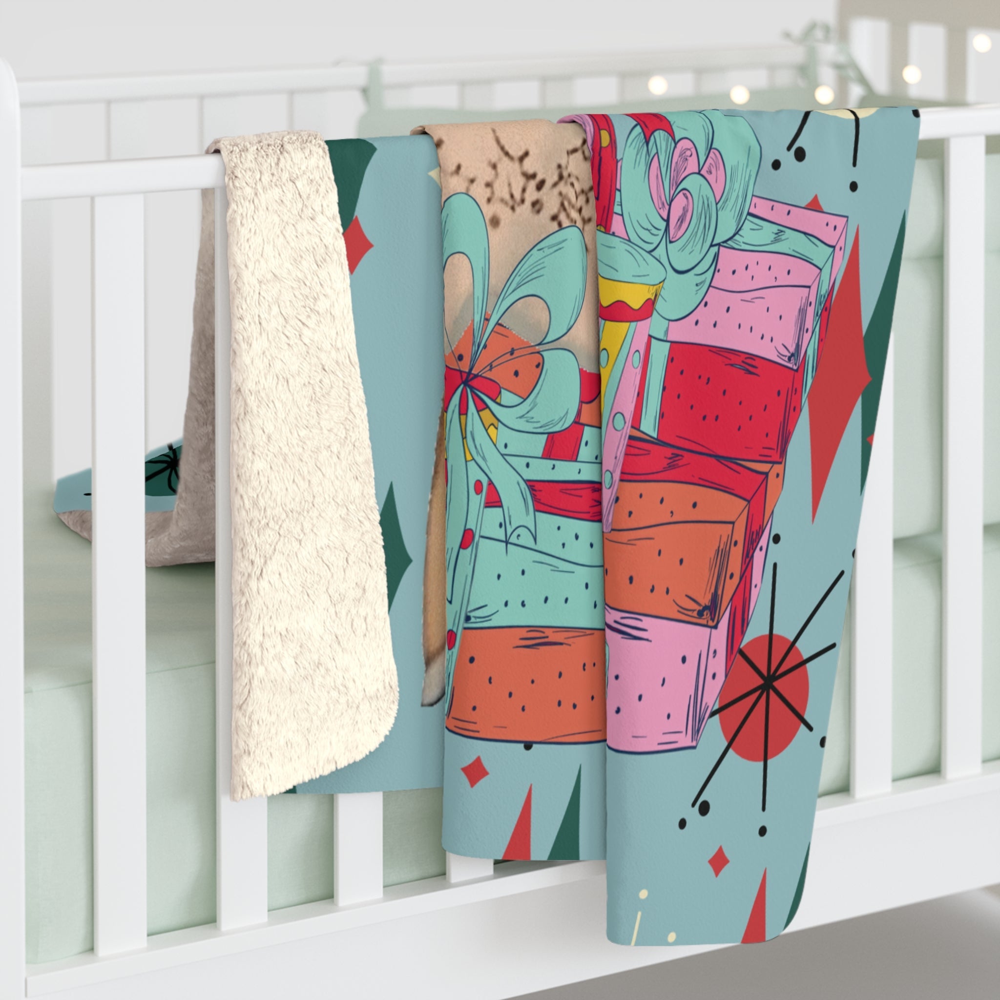 Kate McEnroe New York Mid Century Modern Vintage Sherpa Blanket, Retro Aqua Fleece ThrowBlankets31998601533718633552