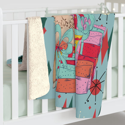 Kate McEnroe New York Mid Century Modern Vintage Sherpa Blanket, Retro Aqua Fleece ThrowBlankets31998601533718633552