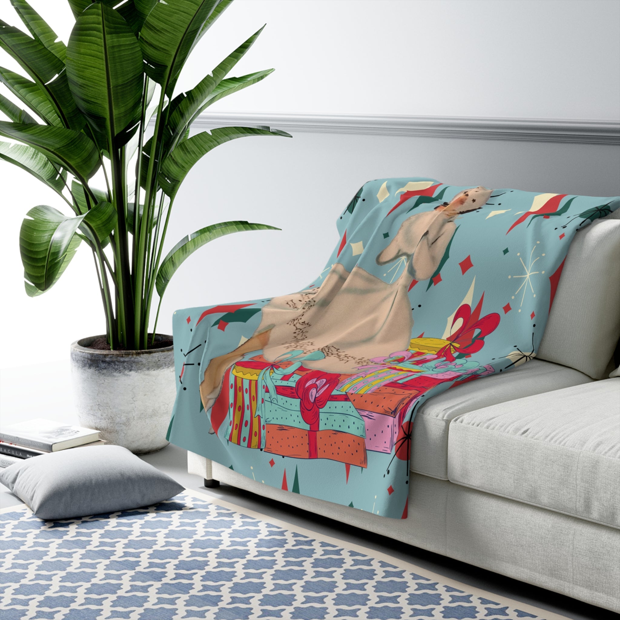 Kate McEnroe New York Mid Century Modern Vintage Sherpa Blanket, Retro Aqua Fleece ThrowBlankets39754406775127620821
