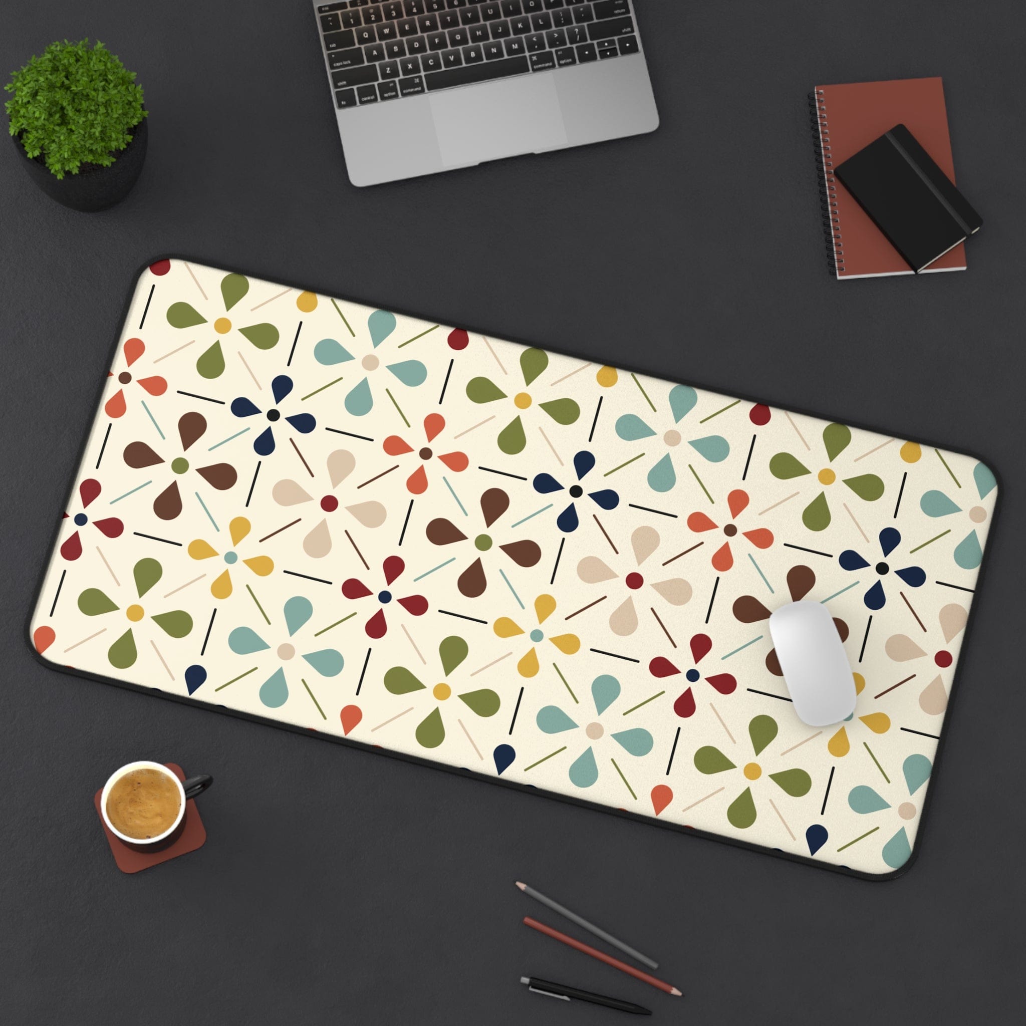 Kate McEnroe New York Mid Century Modern Whimsical Floral Desk Mat, Retro MCM Office Pad, Vintage Scandinavian Flower WorkstationDesk Pads15528182402367179101
