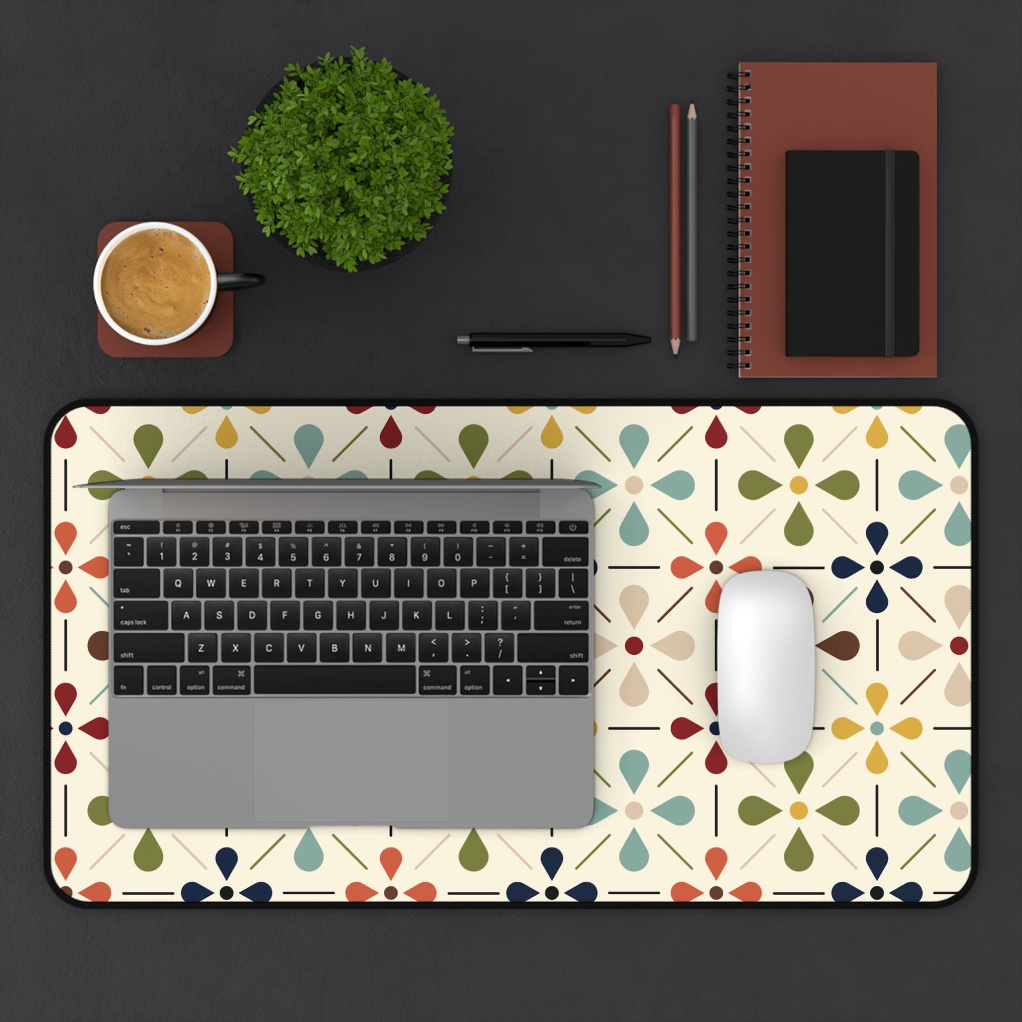 Kate McEnroe New York Mid Century Modern Whimsical Floral Desk Mat, Retro MCM Office Pad, Vintage Scandinavian Flower WorkstationDesk Pads15528182402367179101