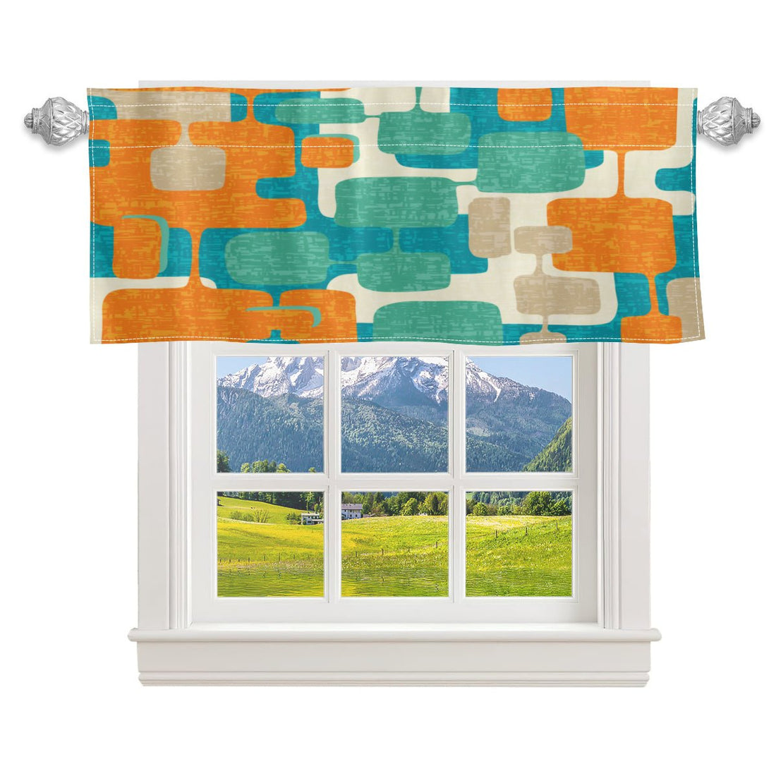 Kate McEnroe New York Mid Century Modern Window Valance, Retro Geometric Atomic Kitchen CurtainValancesH5KRTB - 33VFAS - 22DRJ7