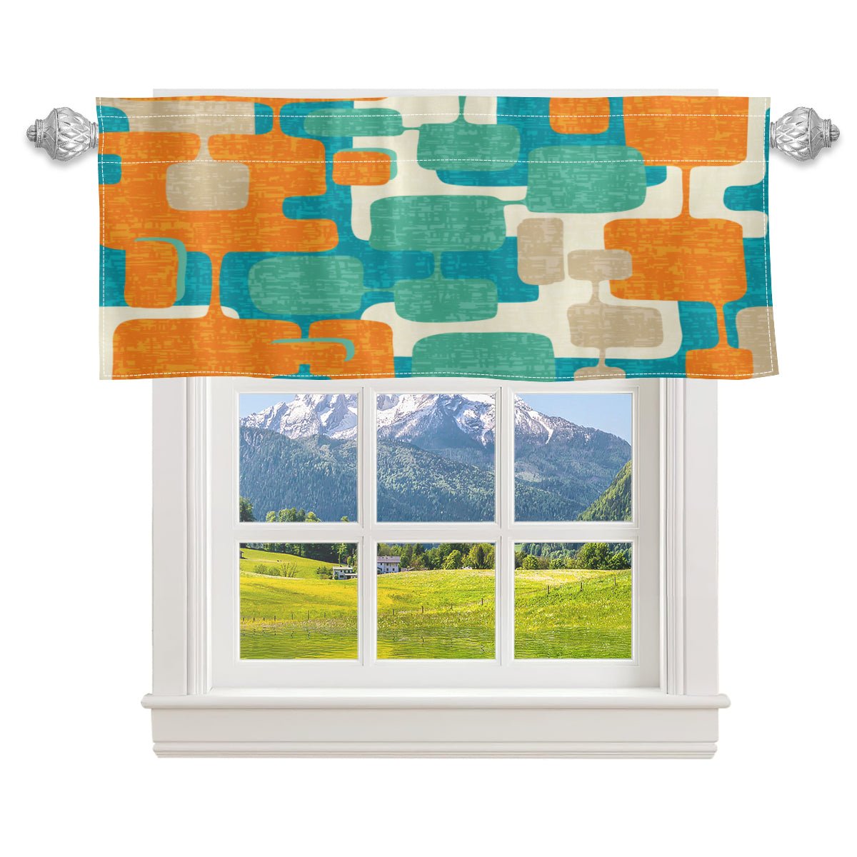 Kate McEnroe New York Mid Century Modern Window Valance, Retro Geometric Atomic Kitchen CurtainValancesH5KRTB - 33VFAS - 22DRJ7