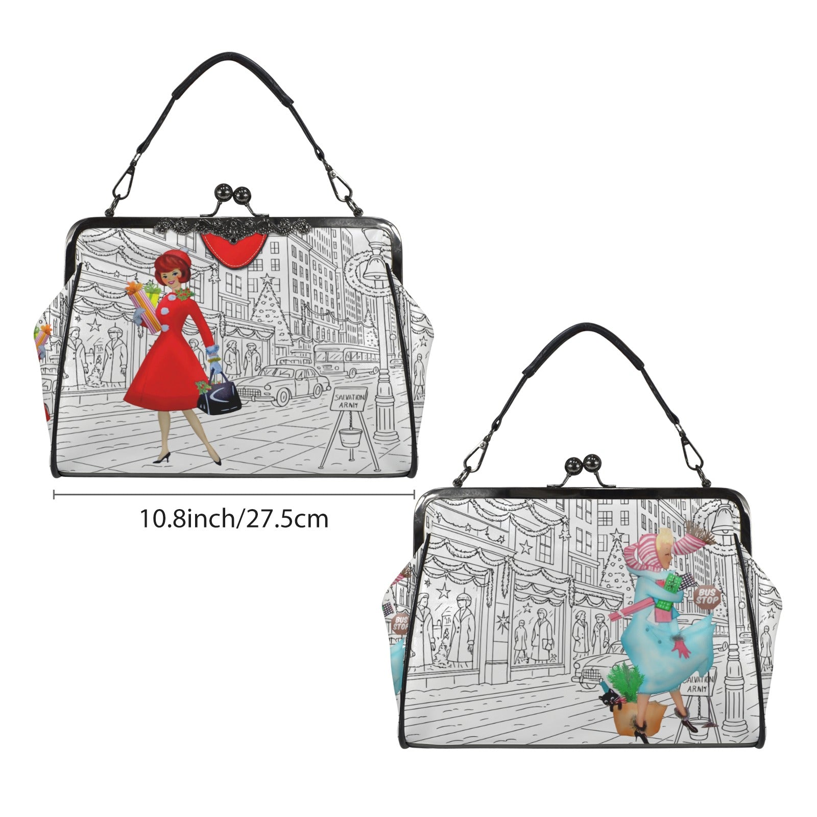 Kate McEnroe New York Mid Century NYC Christmas Kiss Lock Purse Retro Swanky HandbagCrossbody BagsD3258424