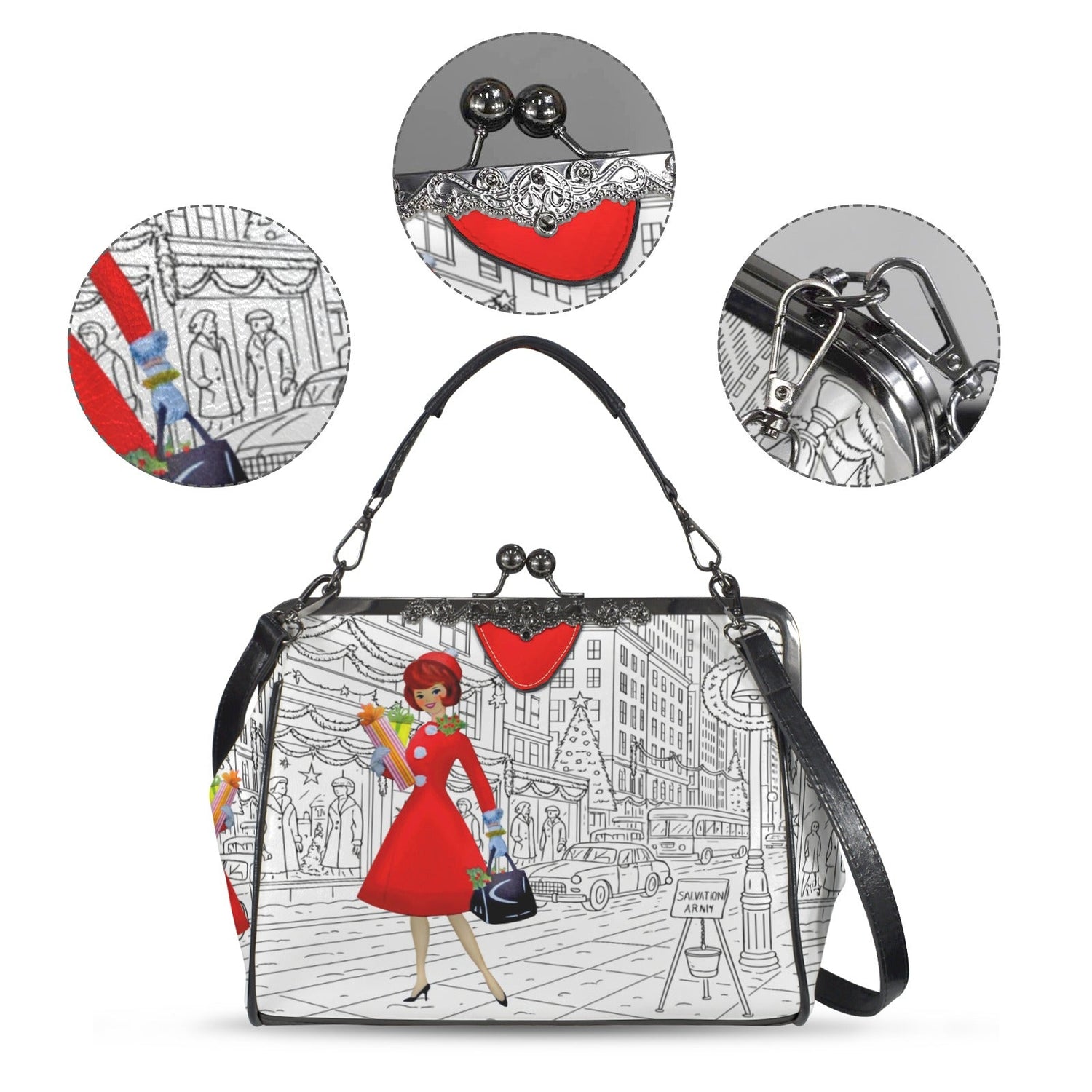 Kate McEnroe New York Mid Century NYC Christmas Kiss Lock Purse Retro Swanky HandbagCrossbody BagsD3258424