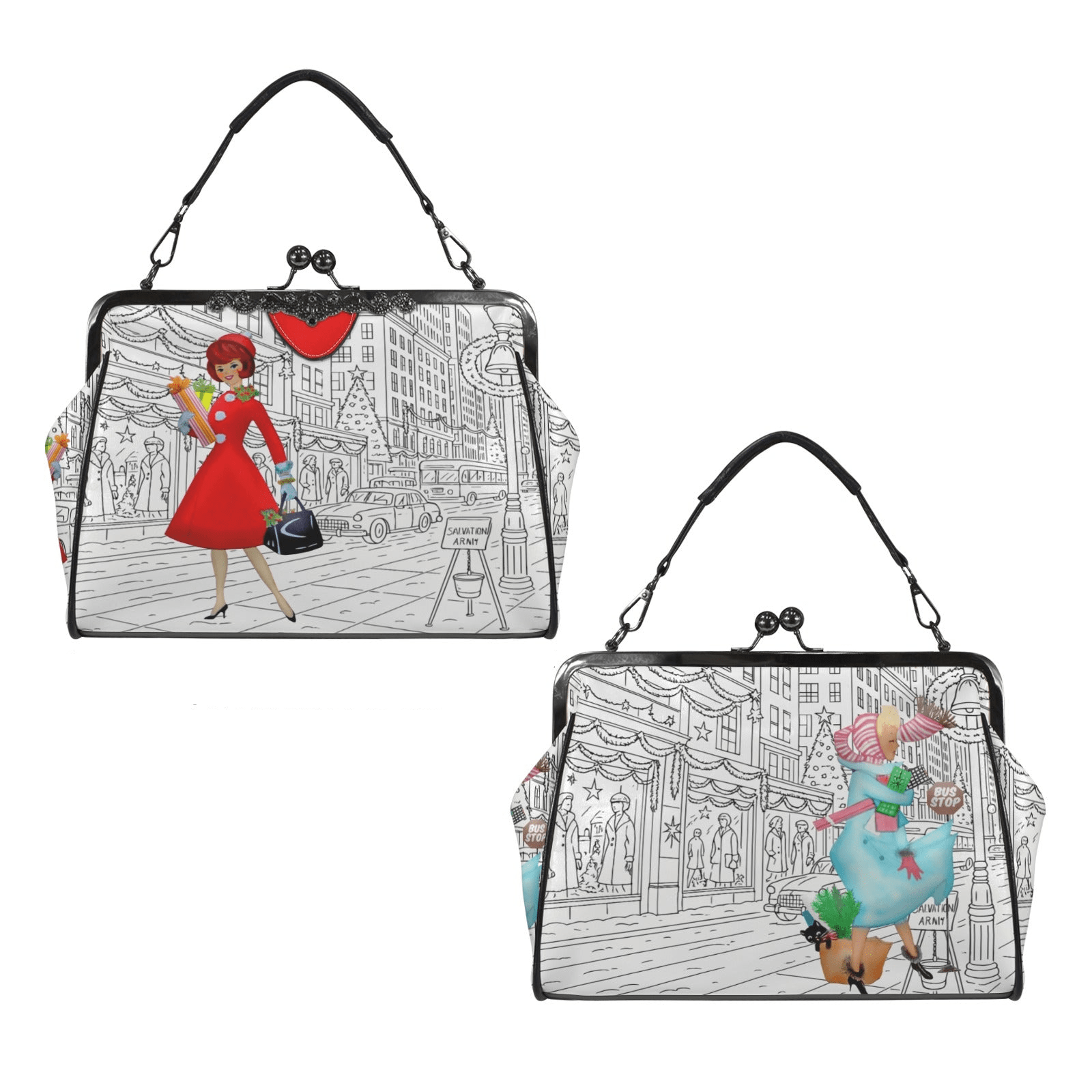 Kate McEnroe New York Mid Century NYC Christmas Kiss Lock Purse Retro Swanky HandbagCrossbody BagsD3258424