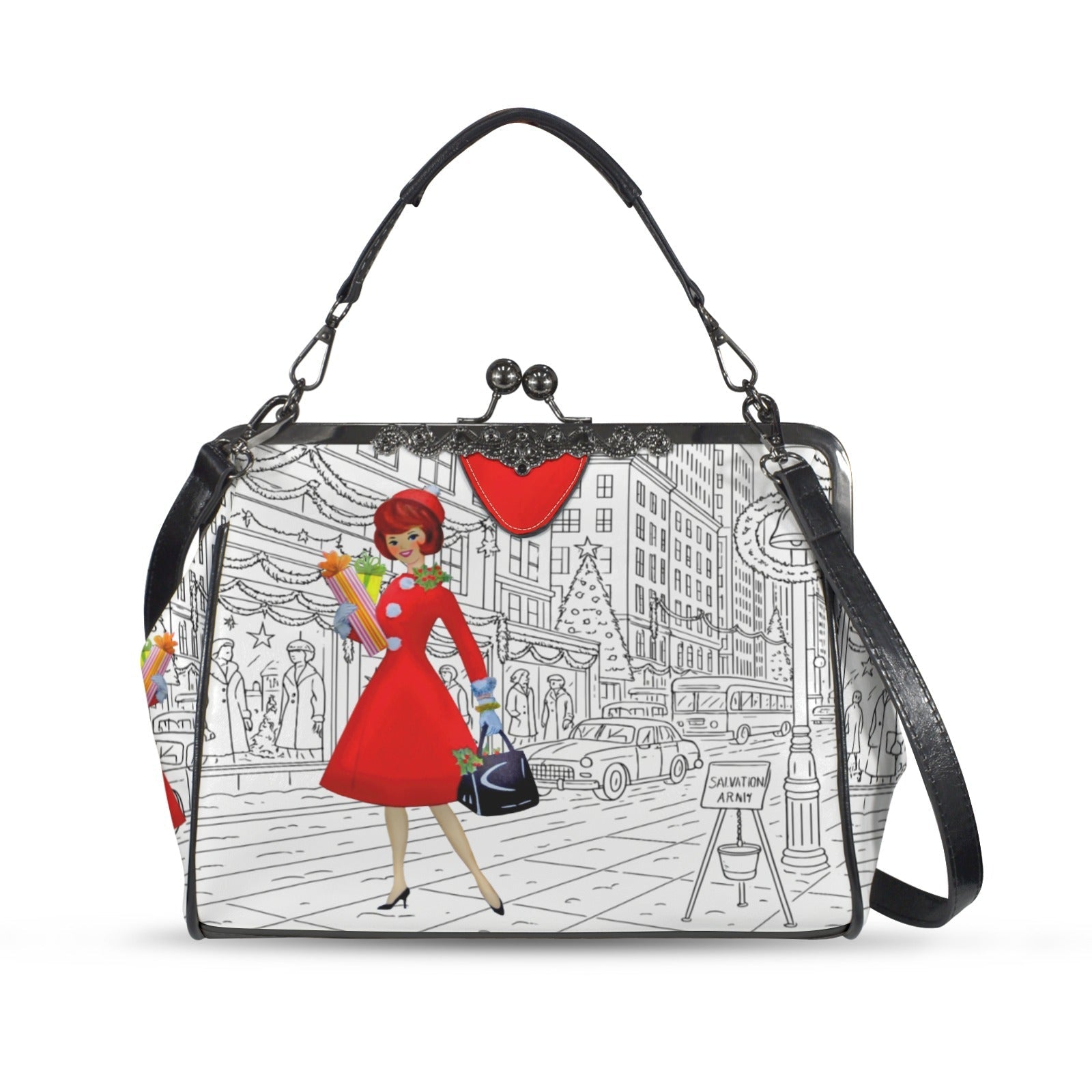 Kate McEnroe New York Mid Century NYC Christmas Kiss Lock Purse Retro Swanky HandbagCrossbody BagsD3258424