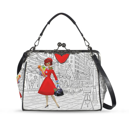 Kate McEnroe New York Mid Century NYC Christmas Kiss Lock Purse Retro Swanky HandbagCrossbody BagsD3258424