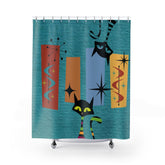 Kate McEnroe New York Mid Century Retro Modern Atomic Cat Geometric Shower CurtainsShower CurtainsS40 - PEP - CAT - 7X9