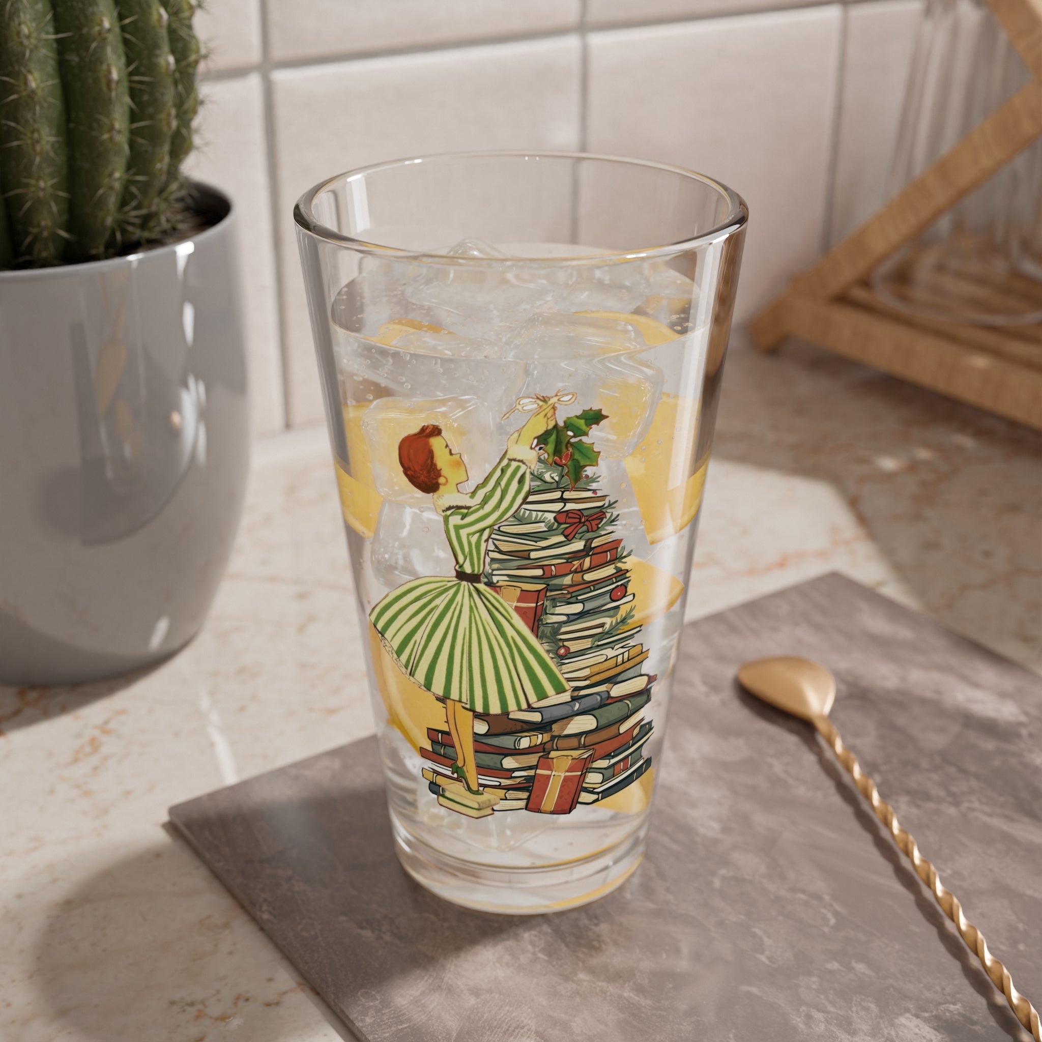 Kate McEnroe New York Mid Century Retro Vintage Book Lover 50s Christmas Pint GlassPint Glasses25888367166802921219