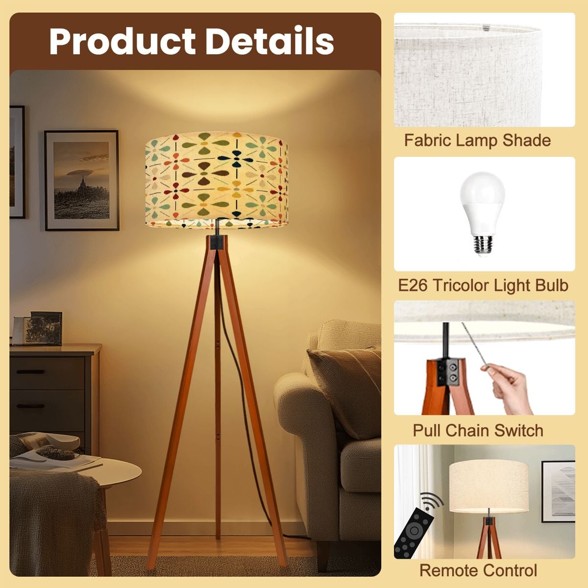 Kate McEnroe New York Mid Century Scandinavian Floral Wood Tripod Floor LampTripod Floor LampsOesmTbC79l