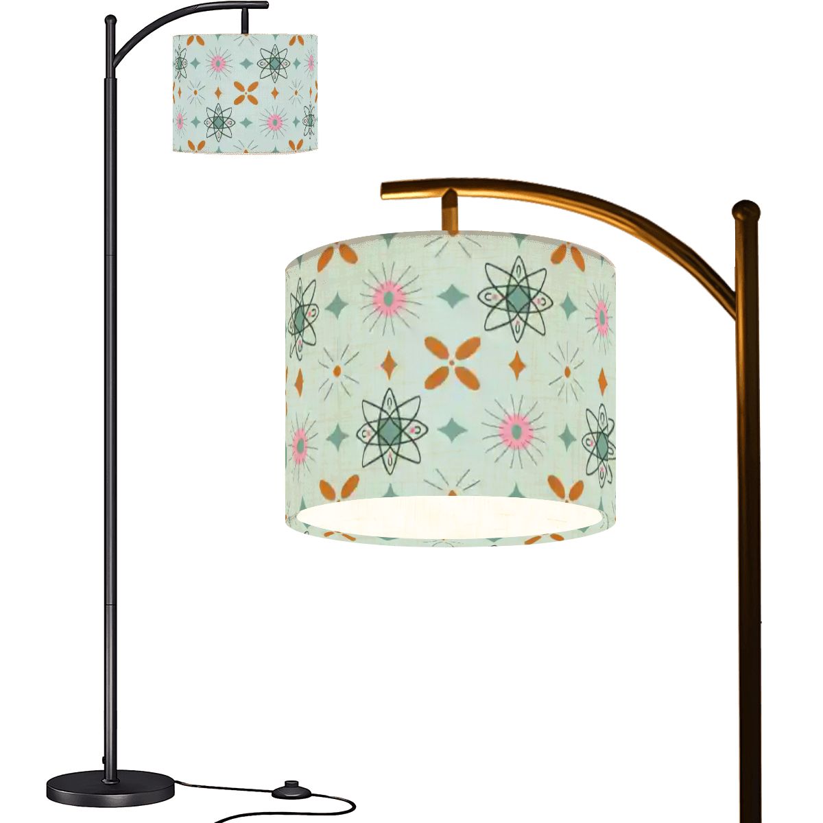 Kate McEnroe New York Mid Mod Atomic Age Arc Floor Lamp, Retro Pink Green Starburst ShadeArc Floor LampsMeK12XXWzg