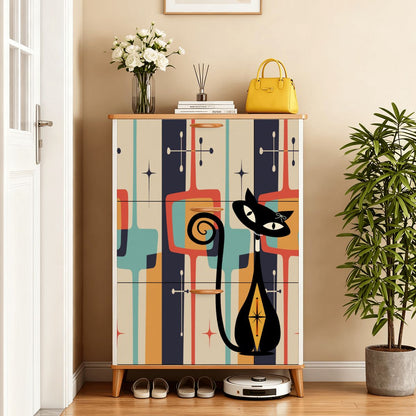 Kate McEnroe New York Mid Mod Atomic Cat 3-Tier Shoe Cabinet, Retro Boomerang Starburst Mudroom Organiser, MCM Entryway StorageShoe StoragebNaNXlzIBg
