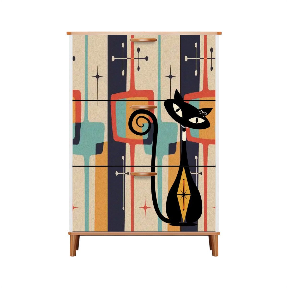Kate McEnroe New York Mid Mod Atomic Cat 3 - Tier Shoe Cabinet, Retro Boomerang Starburst Mudroom Organiser, MCM Entryway StorageShoe StoragebNaNXlzIBg